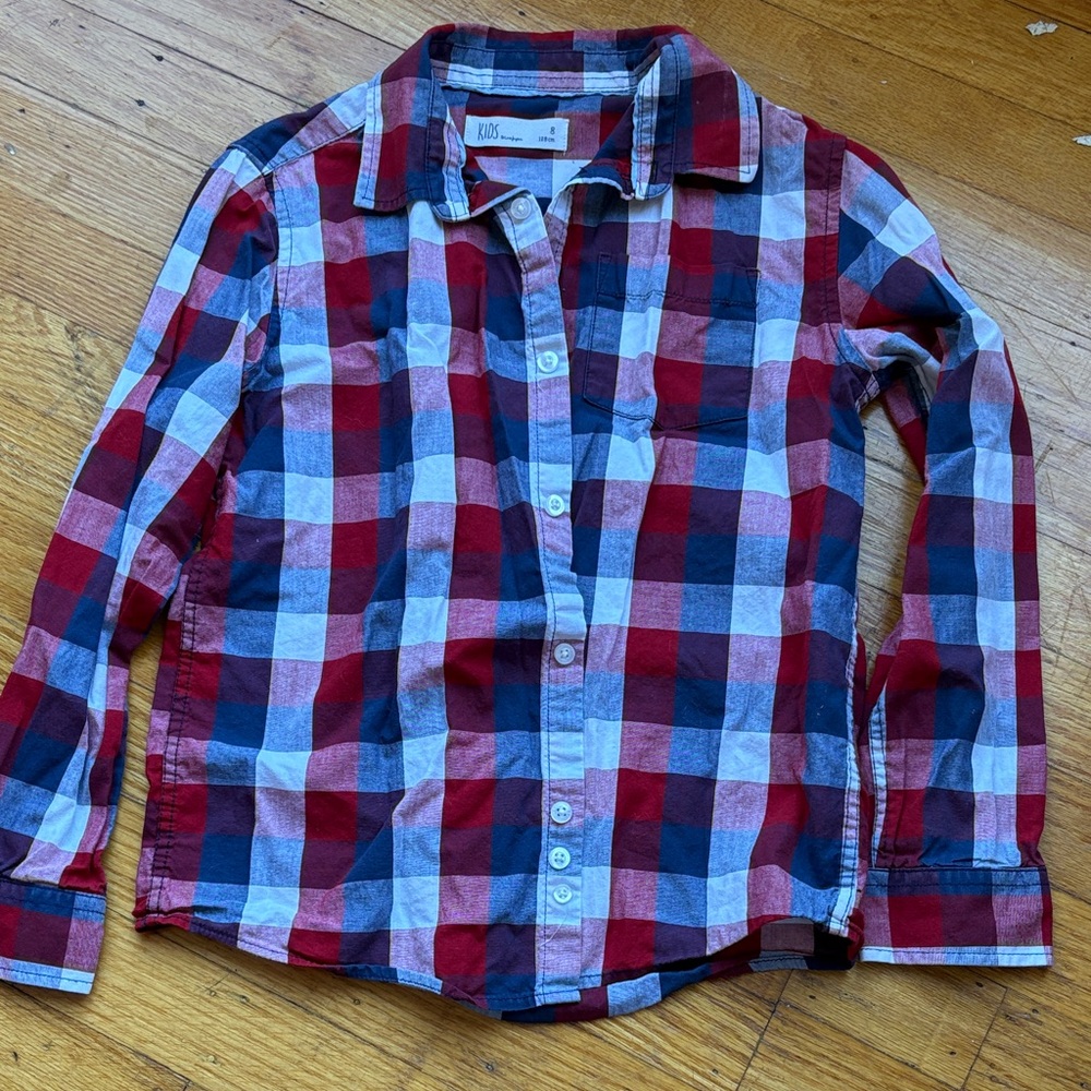 Red and Blue Plaid Button-Up Shirt
